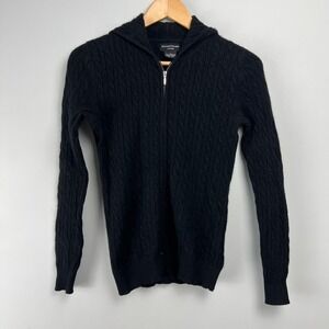 Sutton Studio Black Cashmere Cable Knit Full Zip Hoodie Sweater Sz S Y2k Grugne